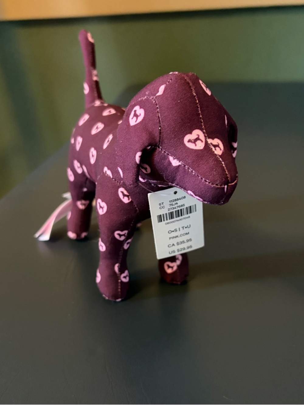Pink Victoria’s Secret Plush Dog Burgundy with Hearts NWT